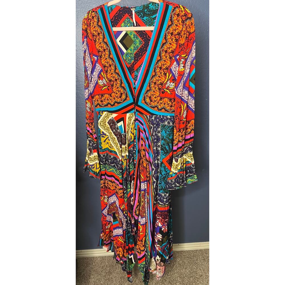 Free People Over The Rainbow Button Hi Low Midi Dress Kimono Handkerchief Small - Picture 4 of 8